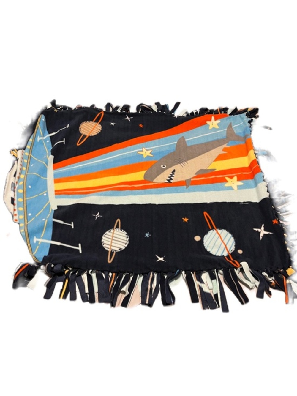Shark Space Throw Blanket - Navy, Orange, Light Blue